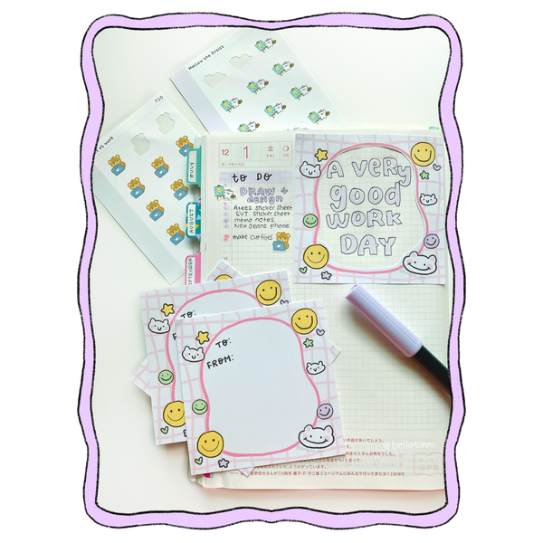 Happy Pink Grid Memo Notes (M11)