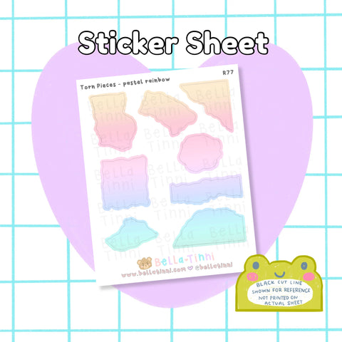 Torn Pieces Sticker Sheet - R77 - Pastel Rainbow
